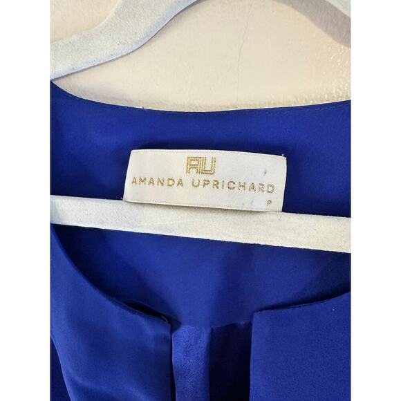 Amanda Uprichard 100% Silk V-Neck Long Sleeve Royal Blue Mini Shift Dress Size 2 - Picture 3 of 6